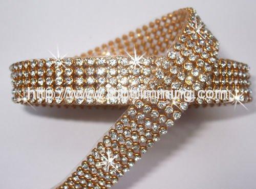 Gold Mesh Clear Chatons 5 Rows (3mm Crystal) Ribbon Iron-On Crystal  Diamante Reel